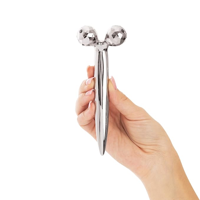 Contouring Face Roller - Skin Care Face Massager Tightens & Tones Skin Appearance, Improves Complexion, and Reduces Aging & Wrinkles, Silver