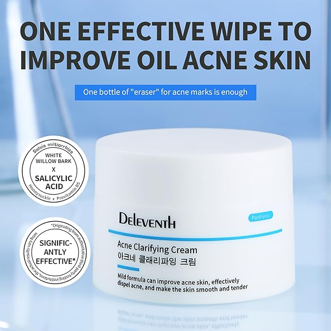 DEleventh Korean Brand Acne Clarifying Cream 30g / with Salicylic Acid, Vitamin B5, and Soothing Botanicals for a Clear, Nourished Complexion, Anti-Acne, Combats Blemishes, Hydrates, and Revitalizes