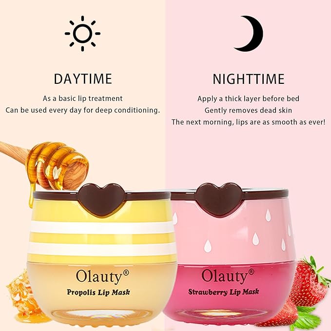 Bee Lip Mask Balm Honey Pot, 2PCS Honey Lip Sleeping Mask Hydrating Prevention Dry and Cracked Lip Scrubs Exfoliator, Overnight Lip Mask Reduces Lip Lines