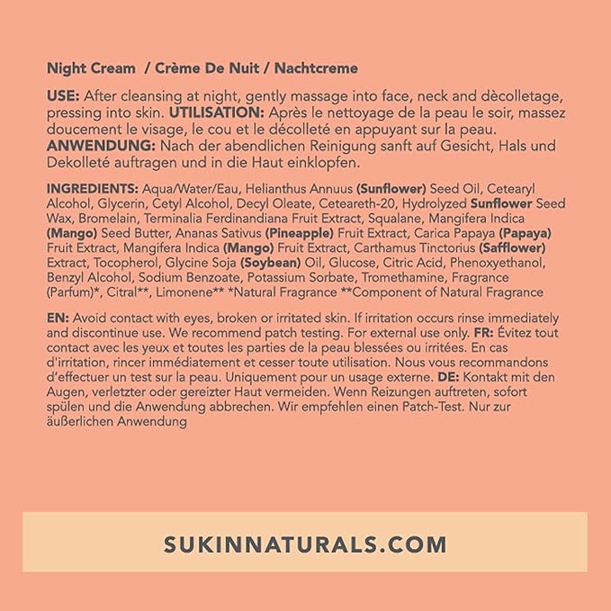 Sukin Brightening Glow Night Moisturiser with Kakadu Plum & Vitamin E, 1.69 Ounce
