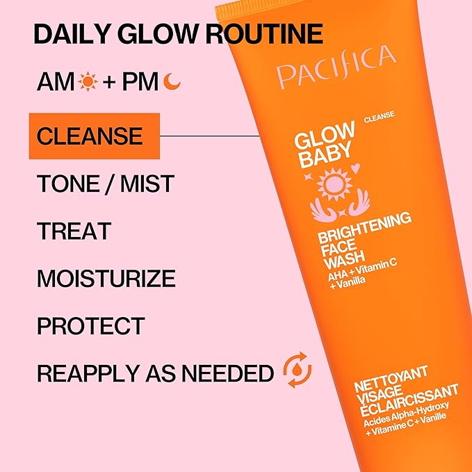 Pacifica Glow Baby Brightening Facial Cleanser 5oz – Vitamin C & Glycolic Acid (AHA) Face Wash for Radiance – Daily Cleanser for Anti-Aging Exfoliating for Smooth, Even Glowing Skin Vegan Clean Beauty