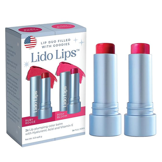 Tinted Lip Balm Bundle - Moisturizing, Hydrating Sheer Buildable Lip Color with Hyaluronic Acid, Vitamin E & rich oil - Set of 2: Ruby Rouge & Rosy Bloom