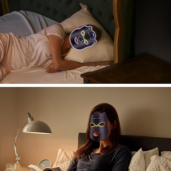 Red Light Therapy For Face,Led Face Mask Light Therapy, 7 Color Red Light Therapy Mask, Rechargeable,Portable,Household Led Face Mask (Black)