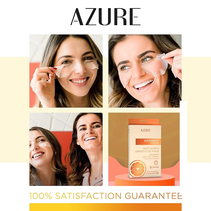 Azure Cosmetics Vitamin C Under Eye Pads - Anti Aging, Lifting & Moisturizing Eye Mask Patches - Reduces Fine Lines, Wrinkles, Dark Circles & Puffiness - Skin Care Made in Korea - 5 Pairs