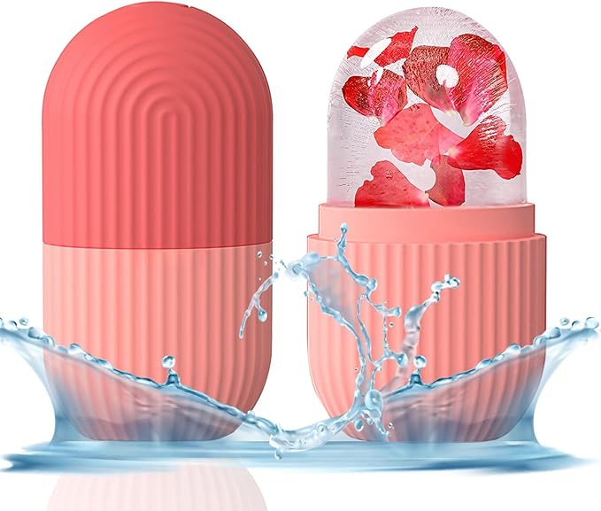 KOGITI Ice Mold for Face & Eye, Beauty Facial Roller, Puffiness Relief Massage Skin Care Tool, Ice Cube Holder (Pink)