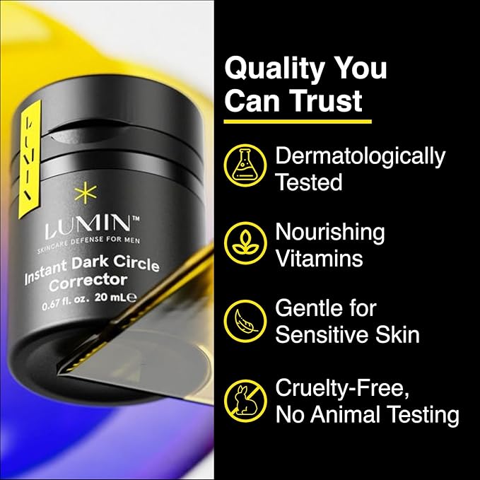 Lumin Instant Dark Circle Corrector for Men (Not A Concealer), Reduce The Look of Dark Circles, Puffiness, Under Eye Men Makeup, Color Correcting Eye Cream, Perfect for Light Skin tones, 20mL