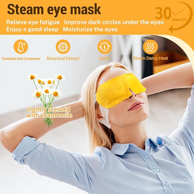 20 Packs Steam Eye Masks for Dry Eyes, Warming Eye Mask, Relief Eye Fatigue & Dark Circle, Heat Sleep Eye Mask for Puffy Eyes, Disposable Moist Hot Compress Eye Patch for Sleeping (Chamomile)