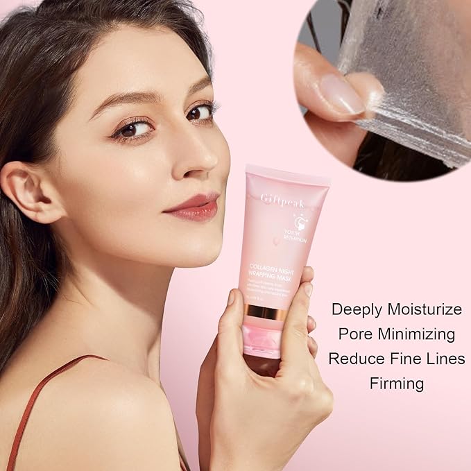 Collagen Night Wrapping Mask,Collagen Mask for Women Peel off Face Mask Overnight for Elasticity & Hydration,Reduces Sagging, Elasticity & Hydration Care, 3.38fl.oz (Brush Included)