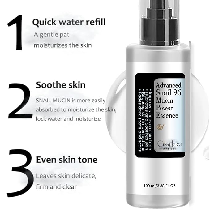 Snail Mucin 96% Power Repairing Essence | Hydrating Serum for Face with Snail Secretion Filtrate and Hyaluronic Acid | Barrier-Loving Formula
