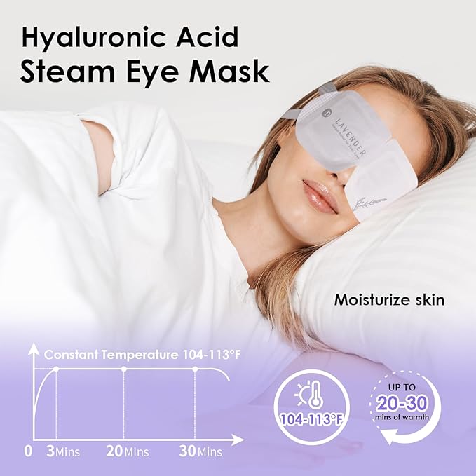 Disposable Hyaluronic Acid Eye Masks for Sleep & Relaxation, Heated Steam Eye Masks for Spa & Travel,Relieving Dry Eyes, Dark Circles & Puffiness,Gifts for Women,Lavender 10 Packs