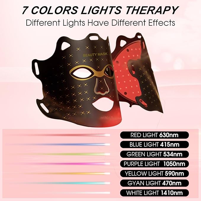 Flexible Silicone Facial Mask Portable Red light therapy for Face Blue LED Face Mask Remote control 7 colors Home Skin Care tools