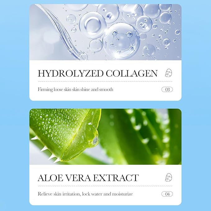 BIOAQUA 3 Step Facial Mask Amino Acid Cleanser Essence Lotion Face Mask 5x(0.8ml+0.8g+25g) (Aloe Vera Anti Aging Soothing Mask)