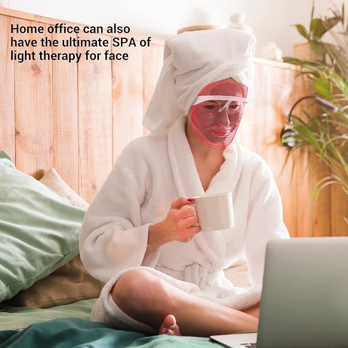 L E D Face Mask Light Therapy, 7 Colors L E D Light Therapy Mask, Red & Blue Light Therapy for Face, Light Mask for Skin Care, Portable Rechargeable