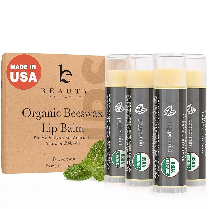 USDA Organic Peppermint Lip Balm - USA Made with Natural Ingredients, Chapstick for Dry Lips, Birthday Gifts for Her & Him, Hydrating Beauty Gifts for Women, Men, Teens & Kids, Lip Moisturizer