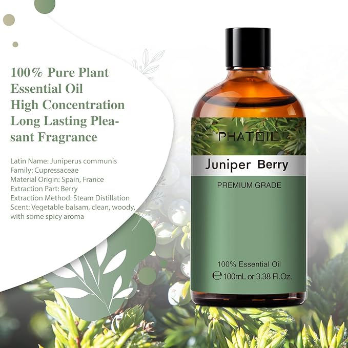 100ML/3.38fl.oz Juniper Berry Fragrance Oils, PHATOIL Juniper Berry Oil for Diffuser, Humidifier, Scented Oils for DIY Soap, Candle Making with Premium Glass Dropper