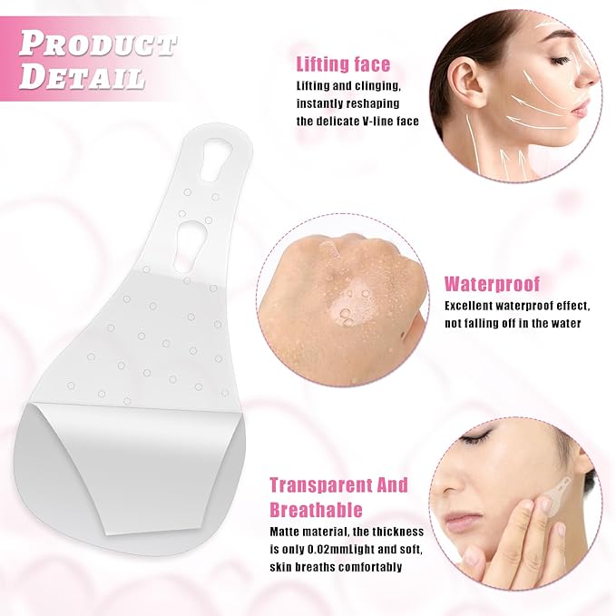 40PCS Face Lifting Tape, Face Tape Lifting Invisible, Face Lift Tape Invisible with String, V-Line Face Lift Bands, Hide Double Chin Facial Wrinkles Tape and Lift Sagging Skin
