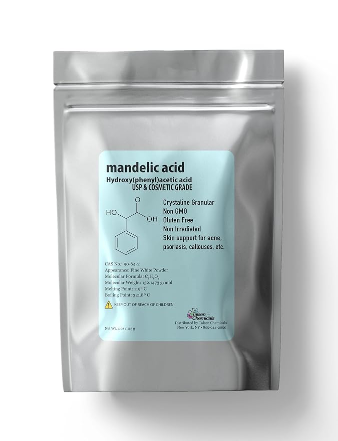 Mandelic Acid Powder 99.9% Purity, DIY Cosmetic Grade For Mandelic Acid Serum, Peel/Mask or add to Cream, Moisturizer (4 Ounce / 113 Gram)