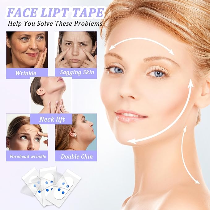 Invisible Lift Tapes 160 Pcs Face Tape Instant Tightening Sticker Portable Neck Patches Saggy Skin Strips Jowls Stickers Face Care Tape Clear Facical Tape for Wrinkle Double Chin Neck