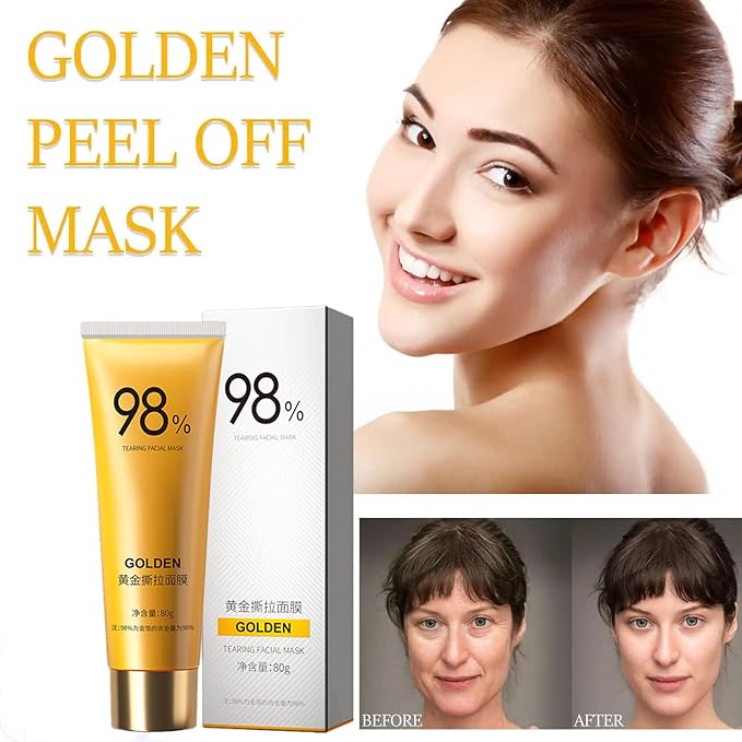 Gold Foil Peel-Off Mask, 98% Gold Peel Off Mask, Gold Facial Mask Anti-Aging, Deep Cleansing, Reduces Fine Lines＆ Wrinkles Great for All Skin