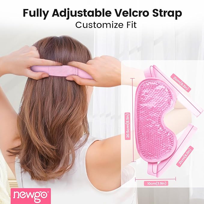 NEWGO Cooling Gel Cold Eye Mask for Puffy Eyes, Reusable Ice Pack with Soft Plush Backing for Dark Circles, Migraine, Stress Relief - Pink