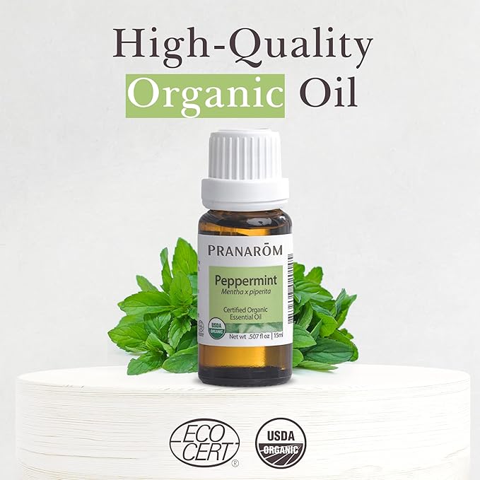 Pranarom USDA Certified Organic Peppermint Essential Oil (15ml), 100% Pure Undiluted Therapeutic Grade from India for Aromatherapy, Diffuser, Topical, Cooling, Massage & Relaxation