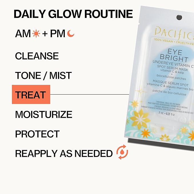 Pacifica Undereye Spot Serum Mask – Bright Eye Vitamin C Mask for Dark Circles & Hydration, Brightening Under Eye Treatment, Vegan & Cruelty-Free, 1 Pack