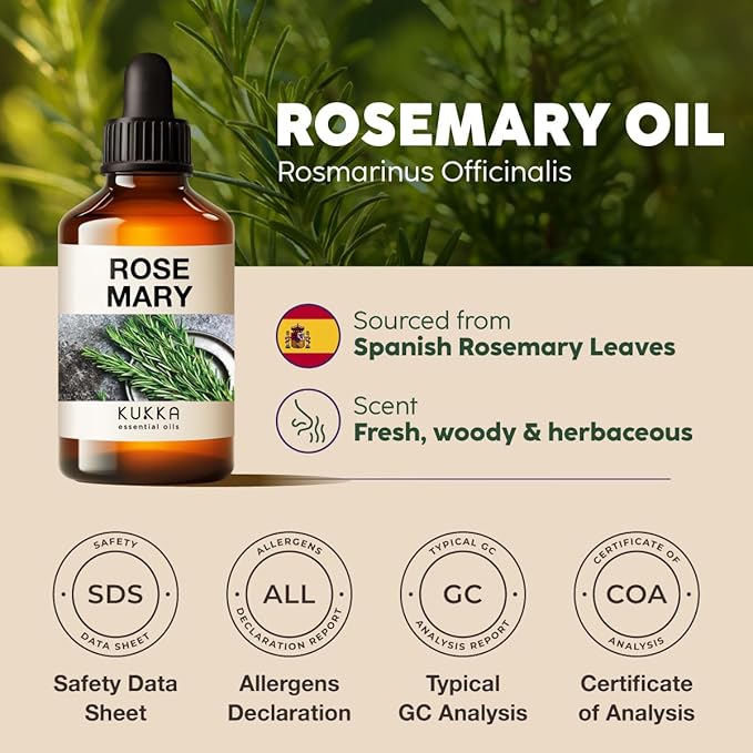 100% Pure & Natural Rosemary Oil for Hair, Skin, Aromatherapy & DIY Soap Making (4 Fl Oz / 118 ml)