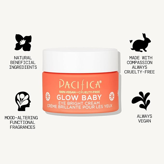 Pacifica Glow Baby Brightening Eye Cream – Vitamin C Under Eye Cream for Dark Circles & Puffiness, Caffeine-Infused Eye Brightener for Tired Eyes Fragrance-Free 0.5 oz Clean Vegan Dermatologist Tested