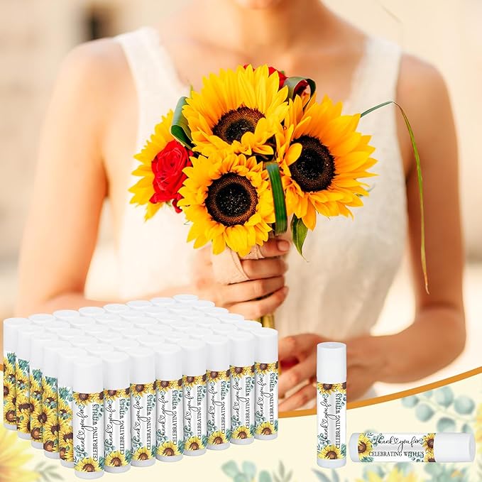 50 Pcs Sunflower Wedding Bridal Shower Gifts Bulk Floral Lip Balm Baby Shower Party Favors Thank You Appreciation Gifts for Women Tea Bachelorette Party