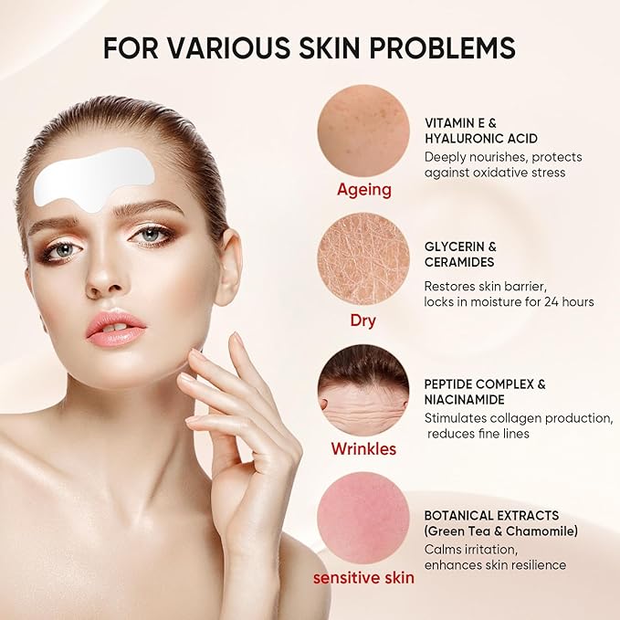 12Pcs Forehead Wrinkle Patches for Women, Hydrolyzed | Collagen | Vitamin E | Aloe Vera to Reduce Wrinkles Forehead Wrinkles Treatment Overnight (Milky white)