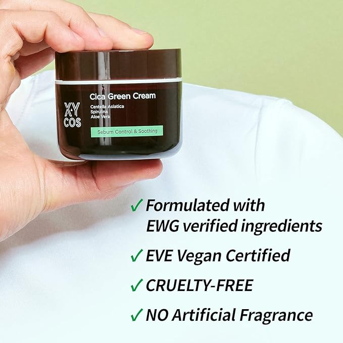 CICA GREEN CREAM (1.7oz) |100% vegan, EVE Vegan Certified, cruelty free| great vegan cosmetics for acne and blemishes and balances skin