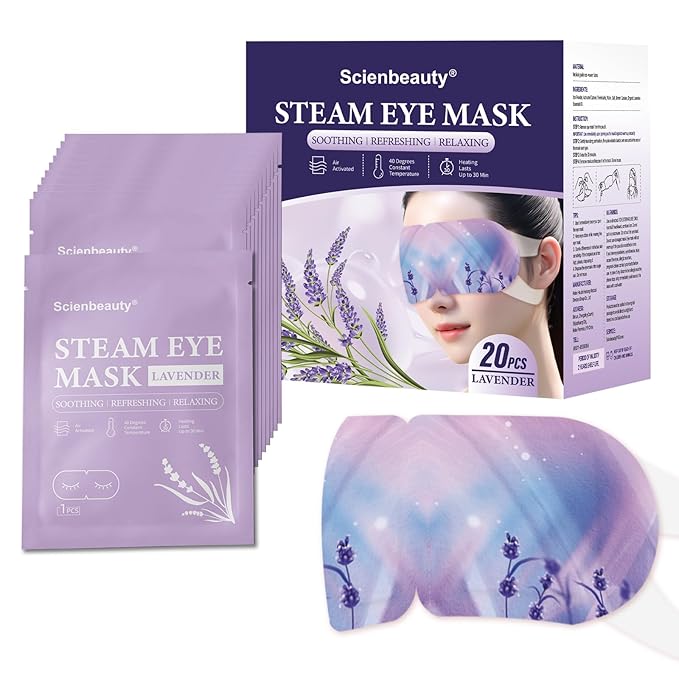 Scienbeauty Steam Eye Mask 20 Packs Lavender Heated Eye Mask Disposable Warm Eye Compress for Dry Eyes,Self Heating Moist Heated Eye Masks SPA Warm Eye Mask for Dark Circles,Puffy Eyes,Eye Fatigue