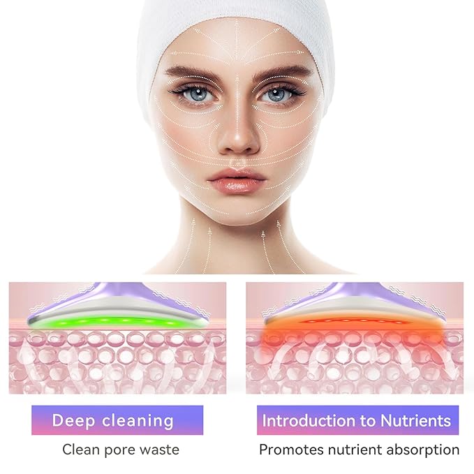 Facial & Neck Massager with Red Light Therapy | 7-Color LED Face Sculpting Wand | at-Home Skincare Tool for Women (Purple)