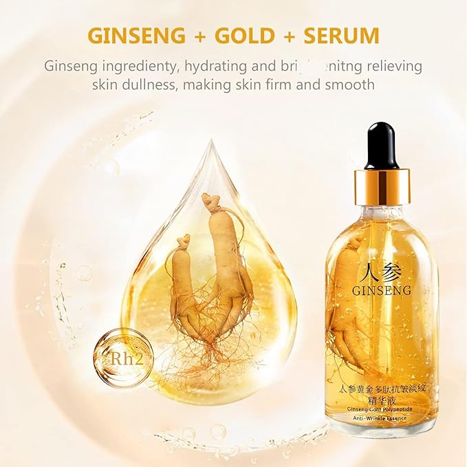Ginseng Serum,Ginseng Polypeptide Anti-Ageing Essence Oil,Ginseng Gold Polypeptide Anti-Wrinkle Essence,One Ginseng Per Bottle for Tightening Sagging Skin Reduce Fine Lines (2PCS)