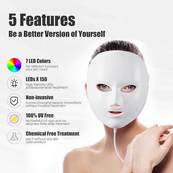 Red Light Therapy for Face, 7 Colors Light Therapy Facial Mask for Skin Care at Home