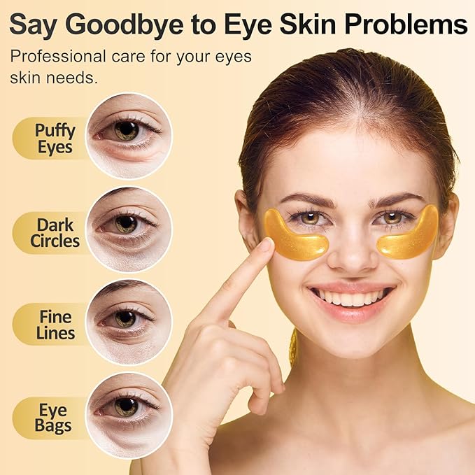 Under Eye Patches (24 Pairs) - 24K Gold Eye Masks Enriched with Abundant Collagen | Diminish Dark Circles and Puffiness | Anti-Aging, Smooth Fine Line, Nourish Skin - Gifts for Women Skin Care