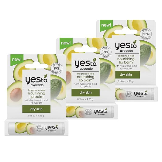 Yes To Fragrance-Free Avocado Nourishing Lip Balm, Moisturizing Non-Sticky Salve To Replenish Lips With Nutrients, With Omega-3 Fatty Acids & Hyaluronic Acid, Natural & Cruelty Free, 0.15 Oz, 3-Pack