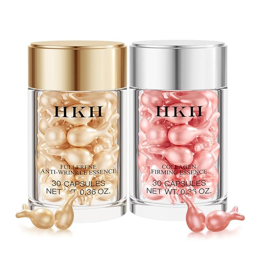 Vitamin C Anti-Wrinkle Aging Face Serum 30 Capsules+Retinol Collagen Anti-Aging Wrinkle 30 Capsules,VC For Morning+VA For Evening,Smooth,Hydrate,Firming Skin,Travel Portable