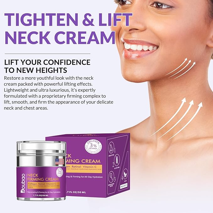 Advanced Neck Firming Cream – 3% Retinol & Hyaluronic Acid for Wrinkle Reduction, Lifting & Skin Tightening – Anti-Aging Moisturizer for Face, Neck & Décolleté – Deep Hydration, 1.7 FL OZ