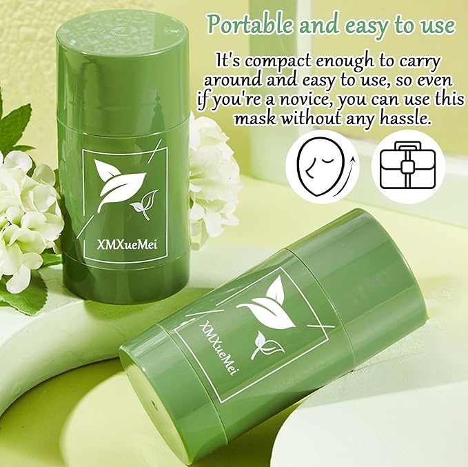 2 Pack Green Tea Purifying Clay Face Mask,Deep Cleansing Pore Green Tea Blackhead Remover Mud Mask Stick for Face & Nose,Oil Control Long Lasting Moisturizing Facial Mask for All Skin Types