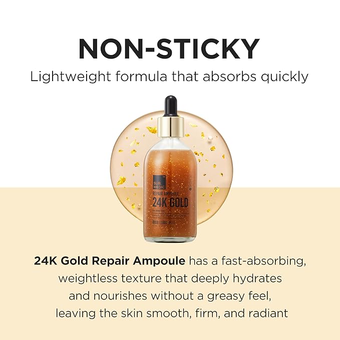 SURMEDIC 24K Gold Repair Ampoule, 99.9% Pure Gold Serum for Face, Hyaluronic Acid, Collagen Nourishing Moisturizer for Firming, Uneven Skintone, Korean Skin Care 100ml / 3.38 oz