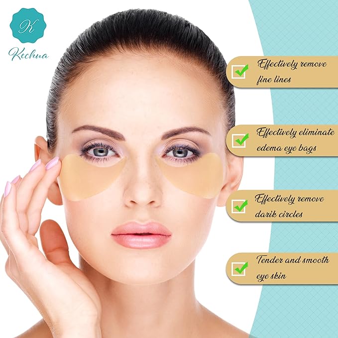 24K Gold Under Eye Patches For Wrinkles- Gold Eye Patches for Puffy Eyes - Dark Circles Under Eye Treatment - Anti-aging Golden Eye Mask with Hyaluronic Acid Vitamin D and E. 60 Eye Masks