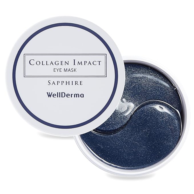 WELLDERMA Collagen Impact Sapphire Eye Mask 60 Sheets - NOURISHing ENRICHed Moisturizing Hydrogel Eye Patches Wrinkles Collagen, Under Eye for Dark Circles, Dry and Dull Skin