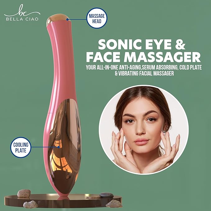 Bella Ciao Sonic Face and Eye Massager for Women, Vibration Massager for Dark Circles, Anti-Aging, Serum and Eye Cream Absorption, Battery Operated, Cordless Design