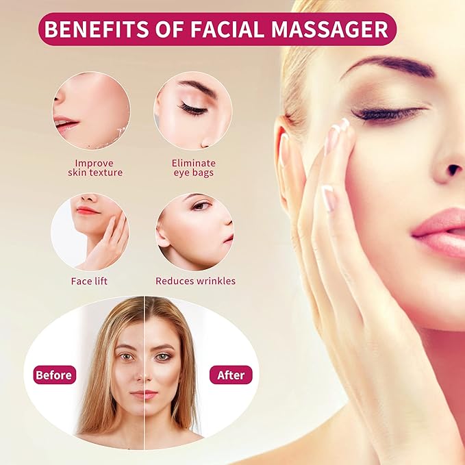 Handhold Portable Facial Mini Massage Ball, Quiet Waterproof USB Rechargeable Powerful Multifunctional Vibrating Travel Pocket Face Eye Finger Joint and Neck Jaw Massager (Deep Rose)