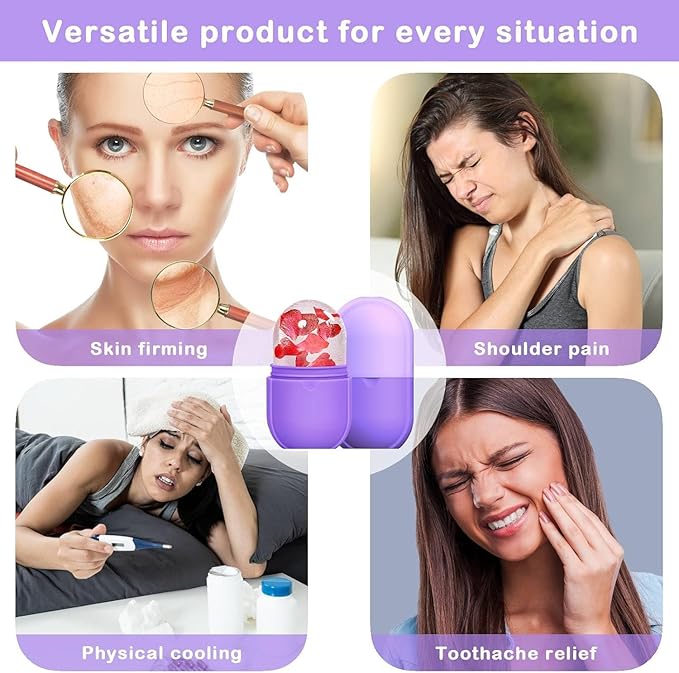 Ice Facial Roller Ice Massage Cup for Face Eye Cold Massage (Purple)