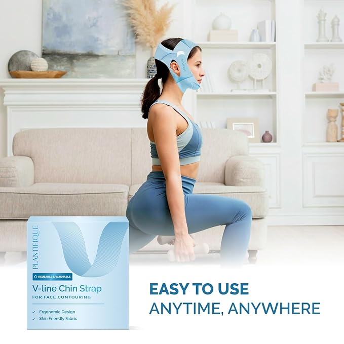 PLANTIFIQUE Chin Strap for Face Contouring - Reusable V Line Ice Silk Fabric Mask - Double Chin Shaping, Adjustable, Breathable Fabric - Jawline Shaper for Women & Men