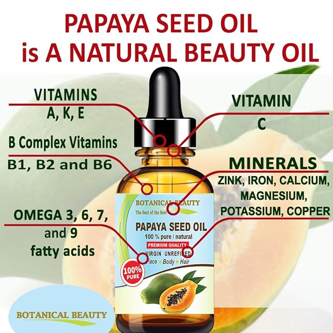 Botanical Beauty PAPAYA SEED OIL WILD GROWTH 100% Pure Natural Virgin Unrefined Undiluted Cold Pressed Carrier Oil for Face, Skin, Hair, Lip, Nails 4 Fl. oz. - 120 ml