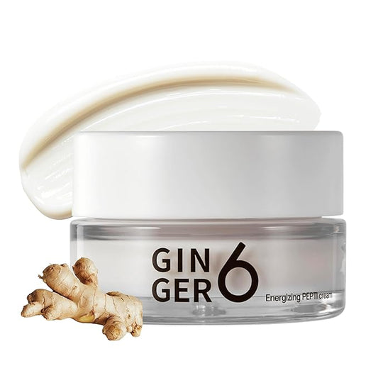 Ginger 6 Energizing PEPTI Cream for Face, 1.69fl. oz. – Anti-Aging and Hydrating Collagen-Boosting Formula with 52% Ginger Water, Niacinamide, and Adenosine, Overnight Korean Skincare
