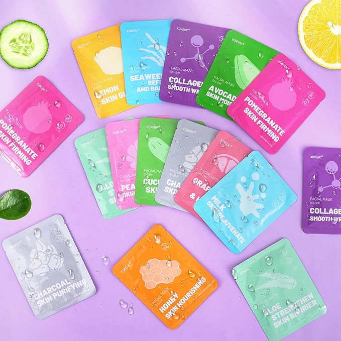 24 Pack Sheet Hydrating Face Masks Skincare, Soothing & Moisturizing Face Mask for All Skin Types, Bulk Collagen Face Mask for Women Skin Care, Facial Masks Set Spa Gifts for Women